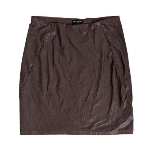 Naked Wardrobe Brown Faux Leather Mini Skirt Sz XL Side Seam Detail - Picture 2 of 3